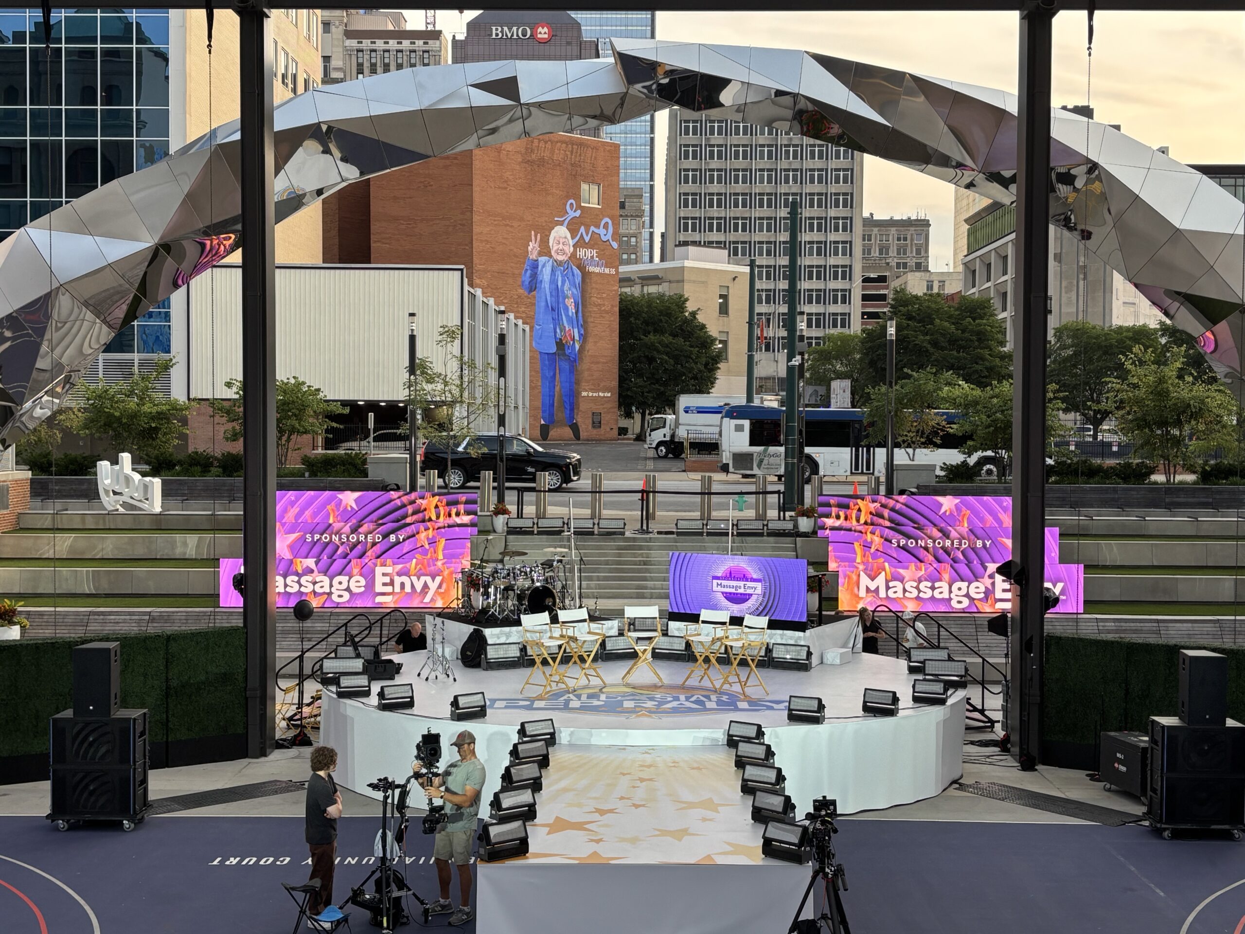 gma-cu-stage-set Close up shot of the GMA stage the day before the broadcast during rehearsal.